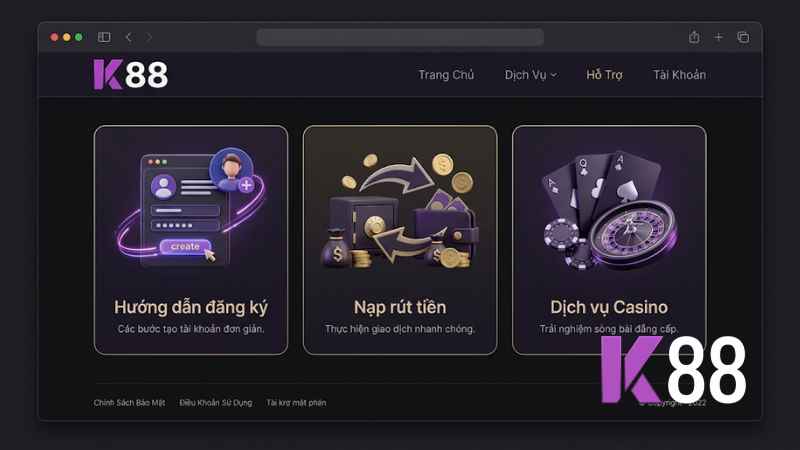 Giao diện chuyên mục Cẩm Nang K88 với các bài viết hướng dẫn chi tiết