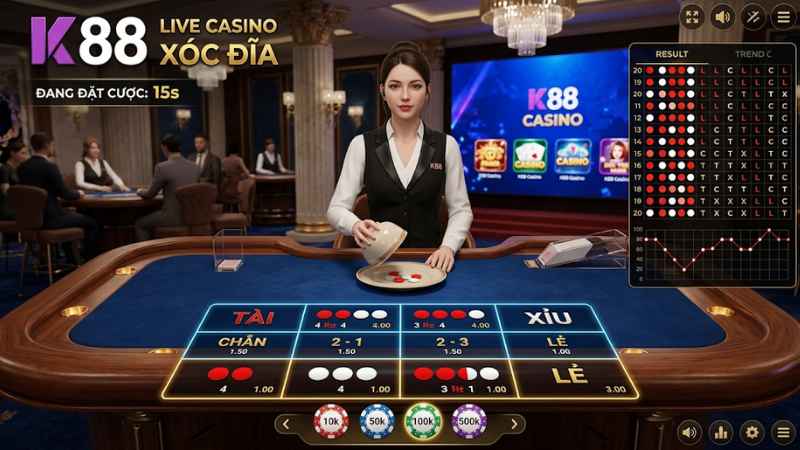 Sảnh chơi Xóc Đĩa Live đẳng cấp tại K88