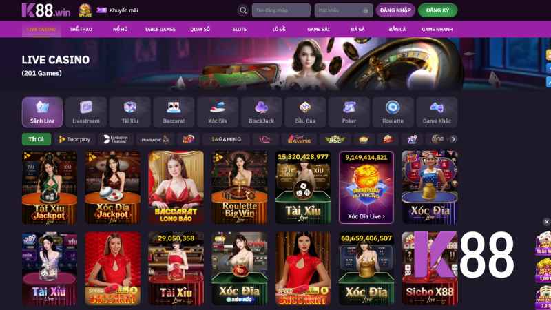Sảnh Live Casino tại nhà cái K88 với Dealer chuyên nghiệp