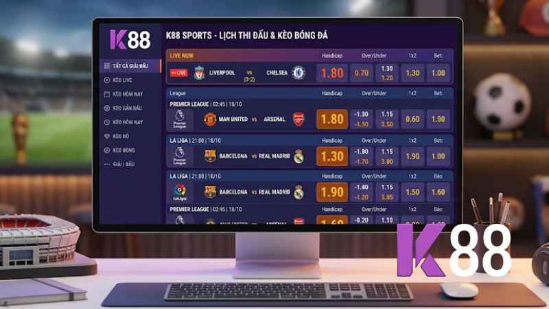 Xem lịch thi đấu bóng đá và tỷ lệ kèo tại K88